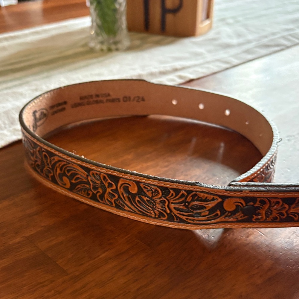 Justin Boots Tan Leather Belt with Natural Suede Finish